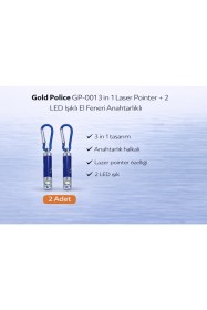 Resim Gold Police GP-001 3 In 1 Laser Pointer + 2 LED Işıklı El Feneri Anahtarlıklı 2 Adet 