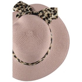 Resim Bipamuk Leopard Model Kadın Hasır Fötr Fiyonklu Yazlık Plaj Şapka Pembe 