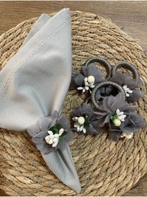 Resim PiyaCraft Gri Çiçekli Peçete Yüzüğü 6'lı 