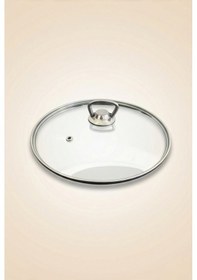 Resim Isıya Dayanıklı Cam Tencere Tava Kapağı - Metal Kulplu Buhar Delikli Yedek Kapak 30 Cm Şeffaf 