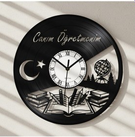 Resim El Yapımı Canım Öğretmenim Temalı Plak Duvar Saati Öğretmenler Günü Özel Siyah 