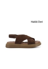 Resim Gönderi(R) Gönderi R Kadın Kahve Süet Çapraz Bantlı Dolgu Taban Hakiki Deri Comfort Sandalet Dyza72745288 Kahverengi 