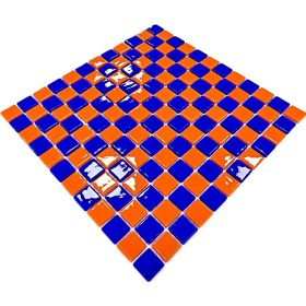 Resim MozaiKristaL Tüm Yüzeyler Için 25X25MM. Mavi-Turuncu Damalı, 31,5X31,5CM. Fileli Cam Mozaik. (10 File=1 M2 Fiyatı) 