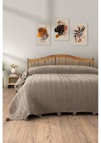 Resim Tek Kişilik Triko Örme Battaniye - Yumuşak Dokulu & Şık Yatak Örtüsü-örgü Battaniye - Bej Bej Bej 