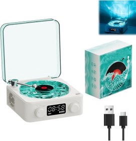 Resim Protonust Şarjlı Pikap Plak Çalar Görünümlü Hoparlör Şarjlı Kablosuz Projektör Gece Lambası Bluetooth hoparlör 