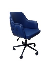 Resim Büro Sandalyesi Siyah Metal Ayaklı Mavi Renkli Suni Deri 