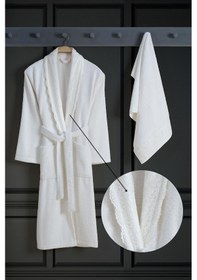 Resim Ruya Güpürlü Pamuklu 2 Parça Havlulu Bornoz Seti 