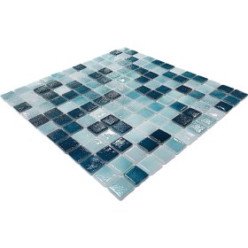 Resim MozaiKristaL Mutfak Tezgah Arası, Havuz, Banyo, Sauna, Spa, ve Yaşam Alanlarının Tüm Yüzeyleri İçin. 25X25MM P. Turkuaz Karışım 31.5X31.5CM. Fileli Cam Mozaik. ( 1 M2 Fiyatıdır ) 