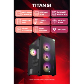 Resim Game Garaj Titan S1 Amd Ryzen 7 7800X3D 64GB Ram 1tb SSD RTX5080 240MM Sıvı Soğutma Freedos Oyuncu Tavsiye Sistem 