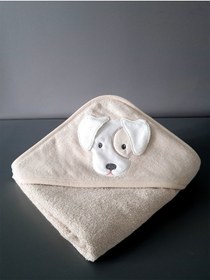 Resim Tanem Home %100 Pamuk Bej Köpek Desen Nakışlı Bebek Havlu Kundak 75x75 cm 