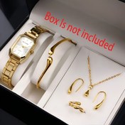 Resim 6 adet Lüks Moda Kadın Kuvars Saat Seti, Şık Alaşım Bant ve Kare Kılıf ile, Parlak Takı Kombini - Dayanıklı, Doğru ve Günlük Kullanım için Mükemmel - Anneler Günü, Sevgililer Günü, Ramazan, Doğum Günleri, Yeni Yıl, Paskalya ve Noel için İdeal Hediye, Moda Hediye Seti | Zarif Saat Seti | Kuvars Hareketli Saat, Kuvars Saat Seti 