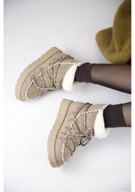 Resim 219851141-32s Kadın Yumuşak Rahat Kürklü Bot - Tekstil Süet Kışlık Vizon Bot Vizon 