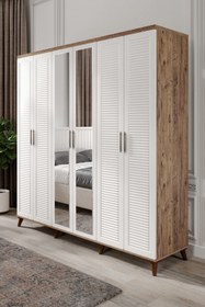 Resim GuneyStore Komple Mdf Paris 6 Kapaklı Atlantik Çam-beyaz Yatak Odası Takımı (bazalı) 