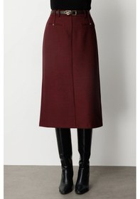 Resim Ekol Kadın Beli Kemerli Yırtmaçlı Midi Etek 2009 Bordo Bordo 