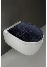 Resim Klozet Kapak Örtüsü, Peluş Siyah Düz Renk, Banyo Klozet Örtüsü Siyah 