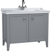 Resim Valarte 62157 Lavabo Dolabı, Kapaklı, Etajerli Lavabolu, Krom Kulplu, 100 cm, Mat Gri 