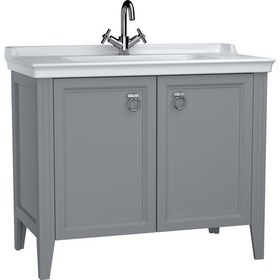 Resim Valarte 62157 Lavabo Dolabı, Kapaklı, Etajerli Lavabolu, Krom Kulplu, 100 cm, Mat Gri 