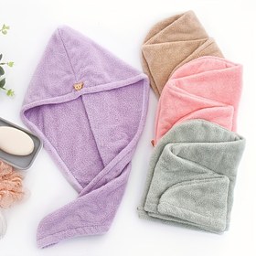 Resim 1 Paket Nakışlı Mikrofiber Saç Havlu Kapağı - Hızlı Kuruyan, Süper Emici, Hafif ve Kokusuz Kıvırcık Saç Bakımı için, Tüm Saç Modelleri, Yetişkinler için Pembe & Mor Banyo Aksesuarları 