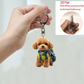 Resim 2D Düz - 1 adet Şirin Poodle Anahtarlık Sırt Çantası Tasarımı ile - Su Geçirmez Akrilik, Dayanıklı, Aile ve Arkadaşlar için Mükemmel Hediye, Sevgililer Günü ve Anneler Günü için İdeal, Kampüs Aksesuarı | Canlı Köpek Tasarımı | Sağlam Anahtarlık, Sevimli Poodle Do 