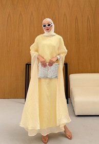 Resim Taş Detaylı içlik Elbise Panço Abaya Sarı - 36 / Sarı 