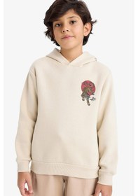 Resim Defacto Erkek Çocuk Kapüşonlu Sırt Baskılı İçi Yumuşak Tüylü Sweatshirt G5548a825cwbg74 Bej-bg74 