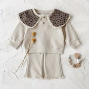 Resim İki Parçalı Set Yeni Kız Çocuk Çiçek Desenli Peter Pan Yaka Uzun Kollu Sweatshirt + Günlük Pantolon İlkbahar/Sonbahar İçin, Ayakkabı, Şapka, Gözlük vb. Dahil Değil, Dış Mekan İçin Mükemmel 