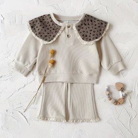 Resim İki Parçalı Set Yeni Kız Çocuk Çiçek Desenli Peter Pan Yaka Uzun Kollu Sweatshirt + Günlük Pantolon İlkbahar/Sonbahar İçin, Ayakkabı, Şapka, Gözlük vb. Dahil Değil, Dış Mekan İçin Mükemmel 