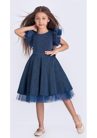 Resim Mnk Baby & Kids Simli Şanzelize Kız Çocuk Abiye Elbise M00669 İndigo 