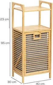 Resim Bambu Banyo Dolabı, 2 Raflı Çamaşır Sepeti Organizatör, Ahşap, 75 L Çıkarılabilir Kumaş Kirli Çamaşır Haznesi Kirli Sepetli 