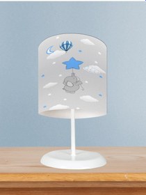 Resim Mekta Home Bebek Ve Çocuk Odası Mavi Yıldızlı Fil Desenli Abajur 
