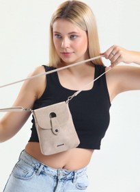 Resim Paksoy Bej Süet Çapraz Askılı Telefon Çantası 