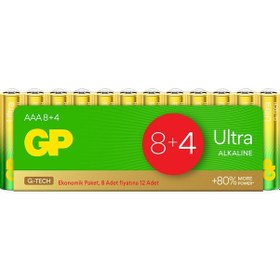 Resim GP Batteries G-TECH Ultra Alkalin İnce LR03 – AAA Boy 1.5V Pil 12’li Shrink 
