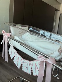 Resim İsme Özel Makine Nakışlı Bebek Banner | Flama | Kapı Süsü - Bej / 5 Harf 