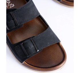 Resim Albishoes Unisex Erkek Tokalı Yumuşak Rahat Taban Deri Görünümlü Günlük Ev Dışarı Erkek Terlik 