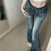 Resim Kadınların yüksek bel stretch denim kot pantolonları, cowboy horon kemerli - Dar Kesim Düz Bacaklı Pantolonlar, Geometrik Desen, Tüm Mevsimler İçin Rahat, Günlük Sokak Stili, Yüksek Bel Kot Pantolonları, Moda Kot Pantolonları, Rahat Kesim 