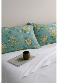 Resim Mirna Yeşil Desenli 2 Li Yastık Kılıfı Pamuklu Kumaş Fermuarlı Yeşil 