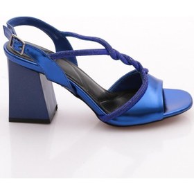 Resim Dgn 808-23y Kadin Bantli Silver Taşli Burgu Aksesuarli Topuklu Sandalet Saks Açma 