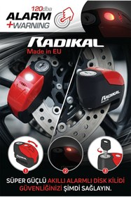 Resim Radikal RK9 Motosiklet Disk Kilit Alarmı 120db Güçlendirilmiş Su Geçirmez Kilit + BUFF HEDİYELİ 