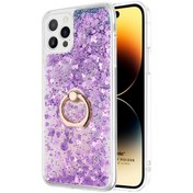 Resim Apple Iphone 14 Pro Max Kılıf Glitter Liquid Holder Mor Microsonic