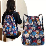 Resim 1 adet Vibrant Floral Print Sırt Çantası Askılı Cep ile - Büyük Kapasiteli Mesaj Çantası Açık Hava Sporları ve Hafif Seyahat için, Naylon Malzeme, Kenar Boyası Yok, Seyahat Sırt Çantası | Vibrant Sırt Çantası | Dayanıklı Sırt Çantası 