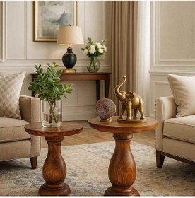 Resim Masif Ahşap 2'li Yan Sehpa Seti Meşe Renk Doğal Zigon Kahverengi 