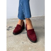 Resim Caly Bordo Süet Hakiki Deri Kadın Makosen 