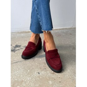 Resim Caly Bordo Süet Hakiki Deri Kadın Makosen 