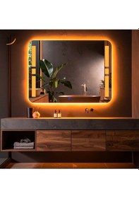 Resim Selyn Amber Led'li Lazer Kumlamalı Lavabo & Banyo Aynası Dokunmatik Sensörlü 100 X 75 Cm Turuncu 
