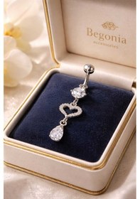 Resim 316l Cerrahi Çelik Göbek Piercing Zirkon Taşlı Sallantılı Kadın Piercing Paslanmaz Kararmaz Figürlü Fashion Özel Tasarım Göbek Piercing Modeli - 40 Gümüş 