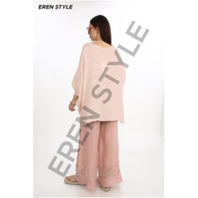 Resim Eren Style İtalyan Fisto Paça Detaylı Keten Pantolon-9893 Pudra 