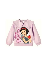 Resim Yeni Sezon Bebe Yakalı Öpücük Kapama Prenses Baskılı Yırtmaçlı Tayt Sweatshirt Takım Pembe - Beyaz 