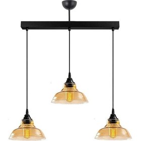 Resim Riolight,vintage,rustik,retro 3xe27 Bal Camlı Masaüstü Sarkıt Avi Siyah 