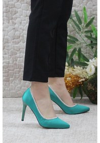 Resim Mehmet Mete 012 Abiye Saten Taşlı Topuklu Kadın Ayakkabı 001 