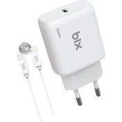 Resim Bix BX-UC25TA Samsung S21/22 Huawei P40 Pro vb. için 25W Hızlı PD Şarj Adaptörü & Type-C Kablo 
